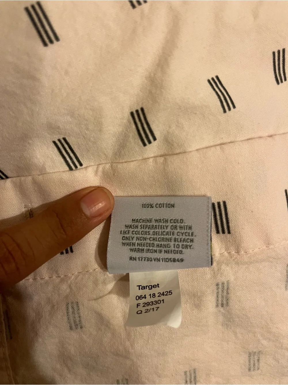 Threshold Light Pink with Black Stripe Detailing Shower Curtain